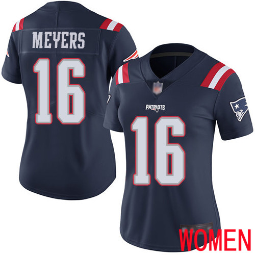 New England Patriots Football #16 Rush Vapor Limited Navy Blue Women Jakobi Meyers NFL Jersey->women nfl jersey->Women Jersey
